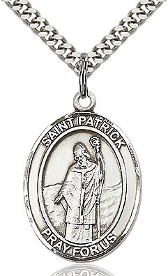 St. Patrick sterling silver with 24" stainless steel heavy curb chain