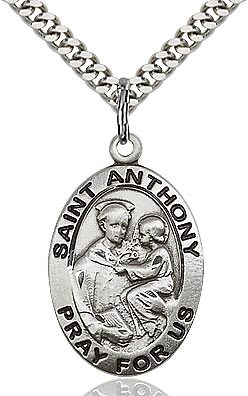 St. Anthony sterling silver with 24" stainless steel heavy curb chain