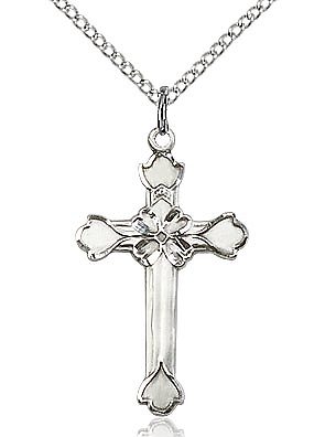 Cross with 4 leaf clover sterling silver with 18" light curb chain