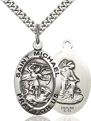 St. Michael sterling silver with 24" sterling French rope chain