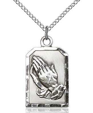 Praying Hands medal sterling silver with 18" stainless steel chain