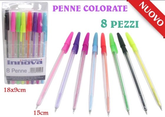 Set 8 Pezzi Penne Colorate 8 Colori Scuola Bambini Appunti moc