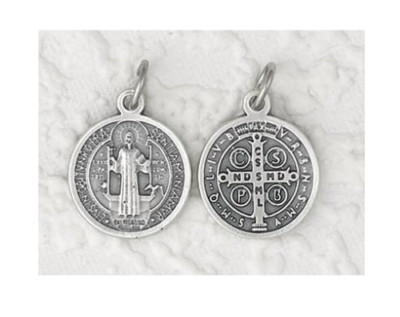 Medalla De San Benito St Saint Benedict - Oxidized Silver Tone 3/4'' Round Medal