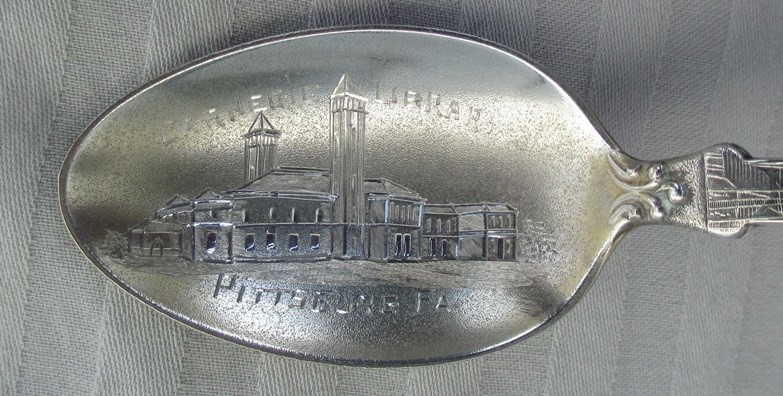 PITTSBURGH PA SS SOUVENIR Teaspoon w/Scene of CARNEGIE LIBRARY Etched in Bowl