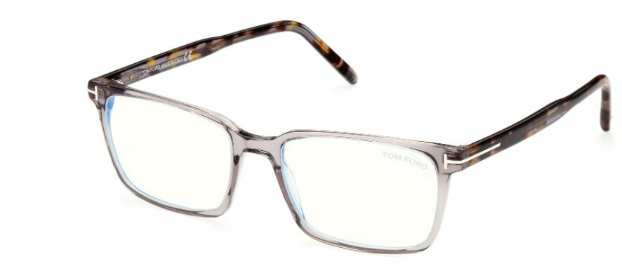 Pre-owned Tom Ford Ft5802b 020 Shiny Transept Grey Havana Blue Block Men's Eyeglasses