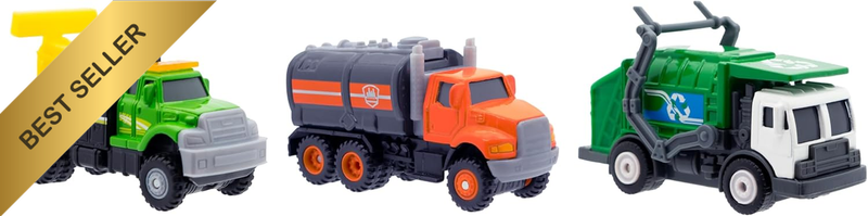 Diecast 3-Pack, Tow Truck, Garbage Truck, and Tanker, Durable 3” Diecast Vehicle
