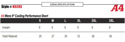 A4 Mens Polyester Moisture Wicking 9" Cooling Performance Shorts N5283 S-3XL