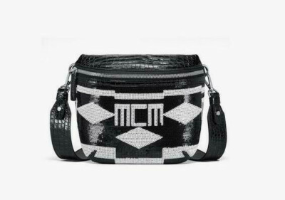 $720 New MCM Klassik crossbody wristlet  Geor Croco Sequine Leather black