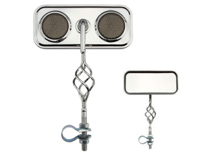 ABSOLUTE 6'' LONG BICYCLE BOLT-ON LOWRIDER STEEL CHROME MIRROR W/BLACK REFLECTORS