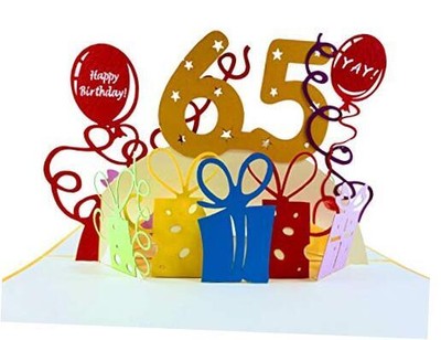 Happy 65th Birthday With Lots of Presents 3D Pop Up Greeting Card - Sixty 