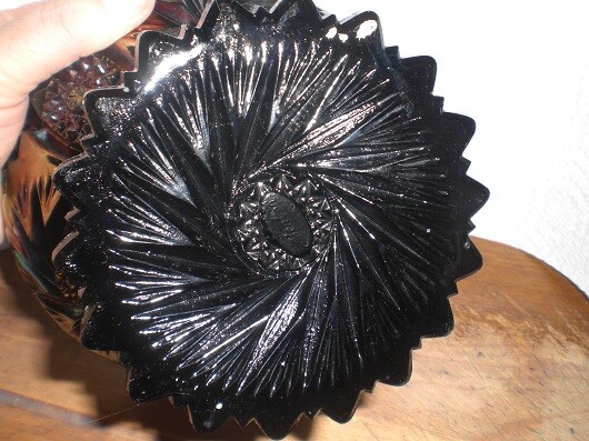 Fenton purple Carnival Glass Compote Footed Bowl Candy Dish Starburst Pinwheel