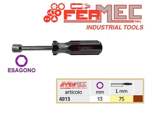 CHIAVE A BUSSOLA ESAGONALE 13 mm CON IMPUGNATURA A CACCIAVITE GIRAVITE FERMEC