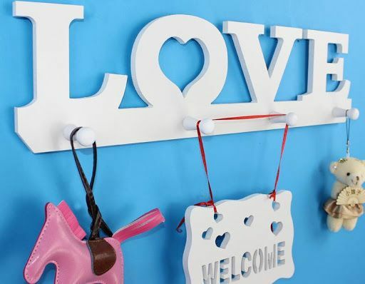Appendiabiti 4 Posti Parete Legno Bianco Love Decorazione Casa Arredamento bal