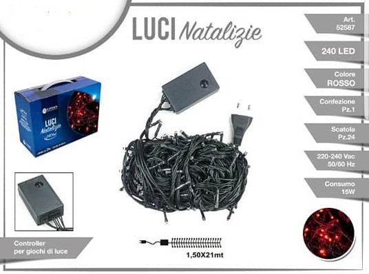 Luci Natale Albero 240 Led Luce ROSSA Cavo Filo Verde 21mt 52587a dfh
