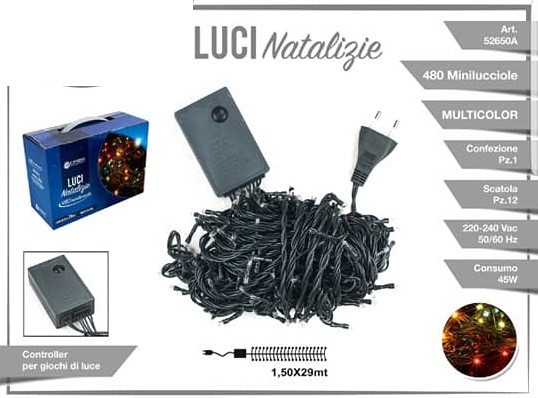 Luci Natale Albero 480 Minilucciole Luce Multicolore Filo Verde 29mt 52650A dfh