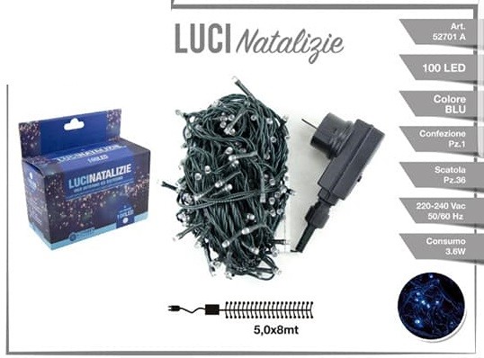 Luci Natale Albero 100 Led Luce bLU Filo Verde 5x9mt Ip44 52701A  dfh