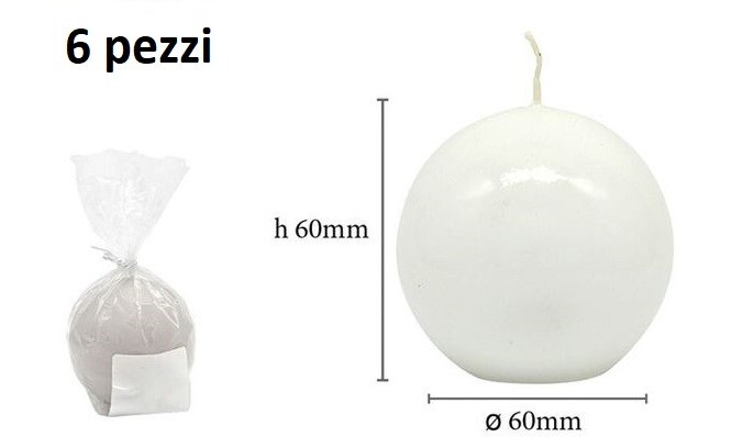 Set 6 Pezzi Candela Sferica Sfera Bianco Laccato 6cm dfh