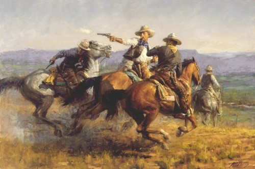 Andy Thomas Desperate Ride Cowboy Gunfight Art Print 15 x 10 Signed