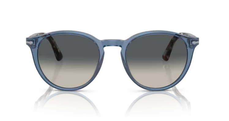 Pre-owned Persol 0po3152s 120271 Transparent Navy/greygradient Round 52mm Men's Sunglasses In Light Grey Gradient Dark Grey