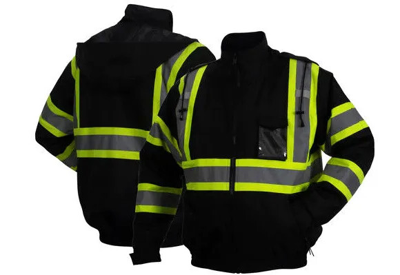BLACK HIGH VISIBILITY INSULATED HI VIS REFLECTIVE ROAD WORK SAFETY BOMBER JACKET