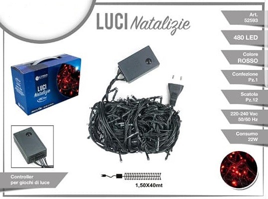 Luci Natale Albero 480 Led Luce ROSSA Cavo Filo Verde 44mt 52593a dfh