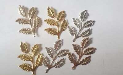 CraftbuddyUS 12pc 30 x 45mm Decorative Metal Filigree Leaf Toppers:Silver & Gold