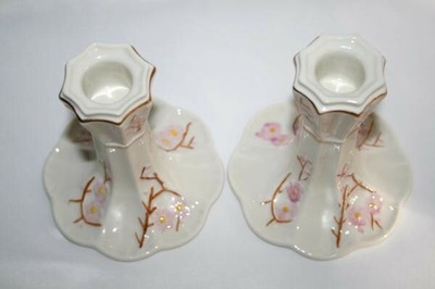 BELLEEK IRELAND 2001 Hand Crafted -Thorn- Candlesticks Set/2 NIB #928