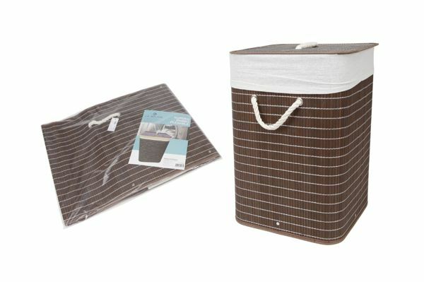 Cesto Porta Biancheria Quadrato Pieghevole In Bambù Con Coperchio Scuro dfh