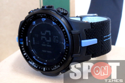 Pre-owned Casio Protrek Triple Sensor Cordura Band Men's Watch Prw-3000b-1 Prw3000b 1
