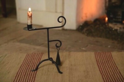 Primitive Country Farmhouse Iron Early American Colonial Weavers Candle Holder