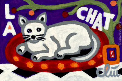 JACQUELINE DITT - La Chat Blanc 2023 Gemälde Miniatur Katze