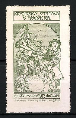 Reklamemarke Krajinska Vystava Vivancicich 1913, festlich gekleidetes Paar 