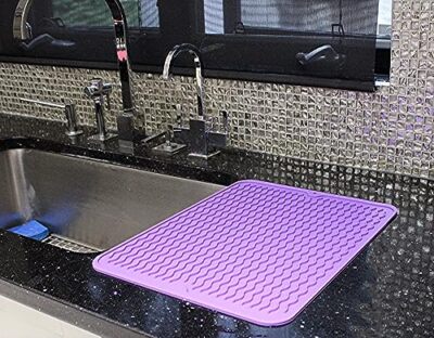 Dependable Industries Silicone Drying Mat, 16"x12" - Grooved Design, Purple
