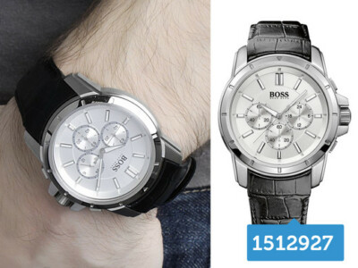 Pre-owned Hugo Boss 1512927 Chronograph Quartz Men's Silver Analog Watch Leather