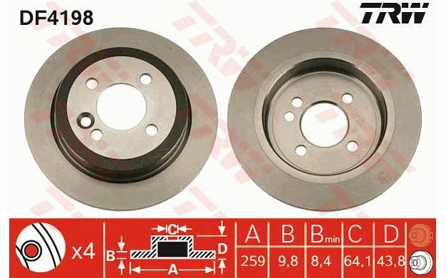 2x Trw Disques De Frein ArriÃ¨Re Plein 259mm Pour Mini Df4198 - Mister Auto