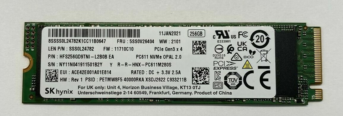 SK Hynix 256GB P/N HFS256GD9TNI-L2BOB EA PC611 M2 2280 PCIe