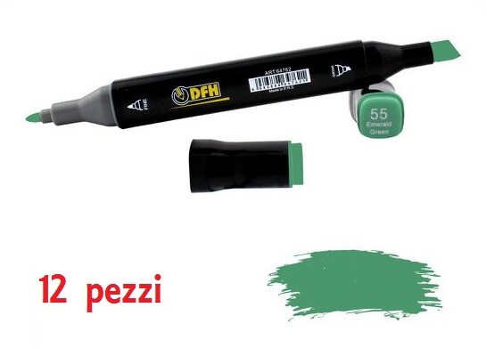 Set 12 Pz Pennarelli Doppia Punta Scuola Disegno Colore 55 Verde Smeraldo dfh