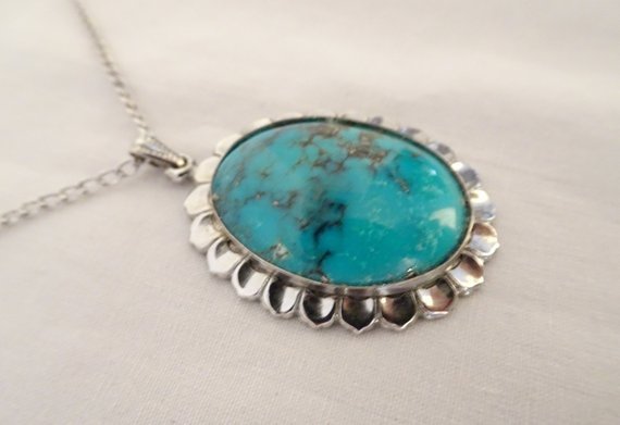 Vintage L.S.P. Co. Turquoise and Sterling Silver Pendant Necklace Signed
