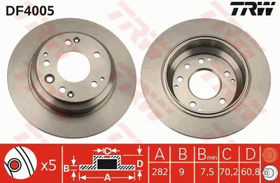 2x TRW Bremsscheibe DF4005 282mm 13 hinten für HONDA LEGEND 4 SHUTTLE RA 3 KA 2