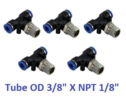 Branch Tee Male Swivel Connector Tube Od 3/8" X Npt 1/8" Quick Release 5 Pieces