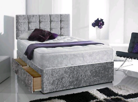 Quick and Cheap Delivery - Silver Crushed Velvet Divan Complete Beds
