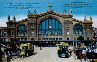 Color Print Of Buses Outside Gare Du Nord 1900s OLD PHOTO