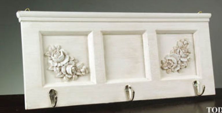 Appendino Appendiabiti 3 Posti In Legno Bianco Decorato Rose Shabby dfh