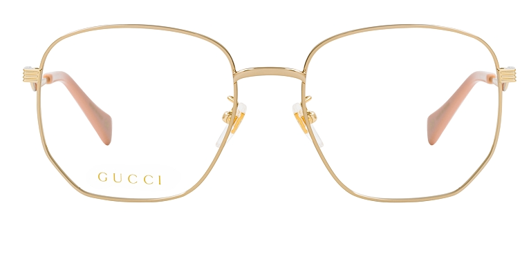 Pre-owned Gucci Gg 0973o 001 Gold Squared Women's Eyeglasses In Clear