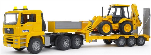 お*〜様 Bruder Mack Granite トラックとJCBバックホーセッ Bruder Mack Granite Flatbed Truck with JCB Loader Backhoe