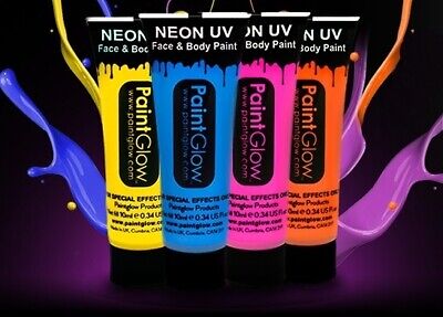 SET 4 TUBETTI colore GEL FLUORESCENTE UV PER CORPO pelle viso trucco neon fluo