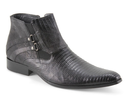 Pre-owned Los Altos Boots Los Altos Black Genuine Teju Lizard Dress Shoe Ankle Boot Handmade Ee+ Zv070705