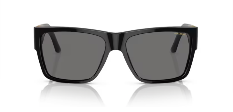 Pre-owned Versace 0ve4296 Gb1/81 Black/dark Grey Polarized 59mm Square Men's Sunglasses In Gray