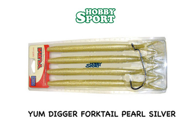 YUM DIGGER FORKTAIL 9" col PEARL SILVER ARTIFICIALE  SILICONICO CONF.  4 PEZZI