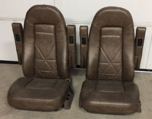 IKON MOTORSPORTS, Universal Racing Seats Pair with Dual Sliders, Brown with Stitch PU & Carbon Leather Reclinable Left Right